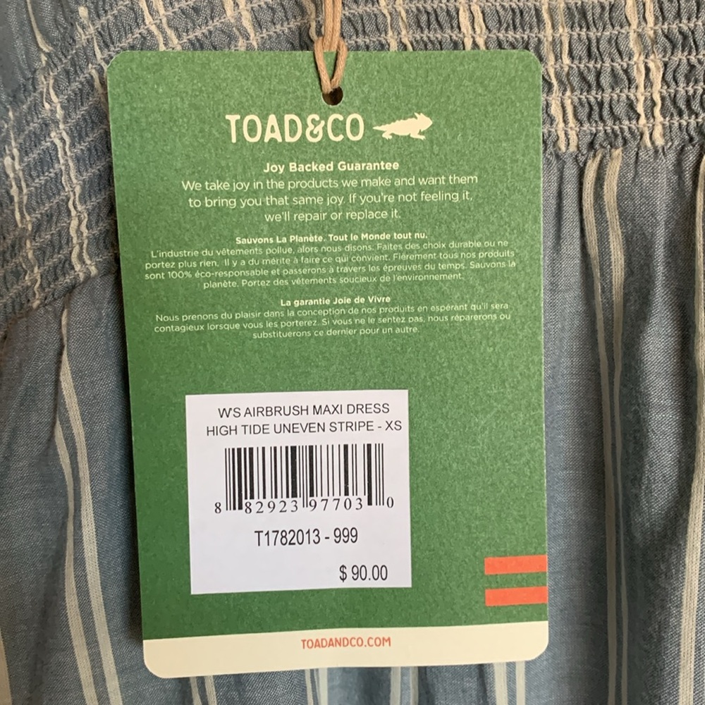 NWT Toad & Co Airbrush Maxi Dress High Tide 100% organic cotton uneven stripe XS - Picture 11 of 17